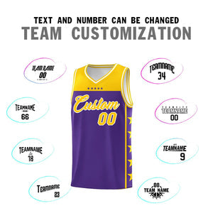 Custom Purple Yellow Personalized Star Pattern Sports Uniform Basketball Jersey