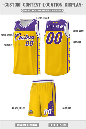 Custom Gold Purple Personalized Star Pattern Sports Uniform Basketball Jersey