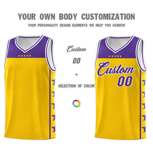 Custom Gold Purple Personalized Star Pattern Sports Uniform Basketball Jersey