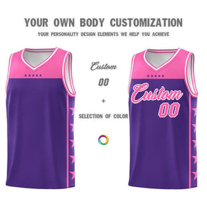 Custom Purple Pink Personalized Star Pattern Sports Uniform Basketball Jersey