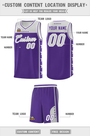 Custom Purple Gray Personalized Star Pattern Sports Uniform Basketball Jersey