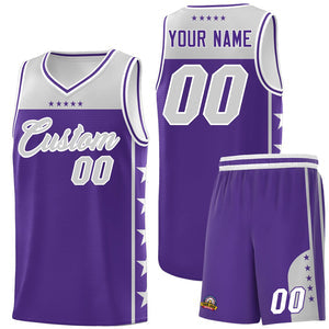 Custom Purple Gray Personalized Star Pattern Sports Uniform Basketball Jersey