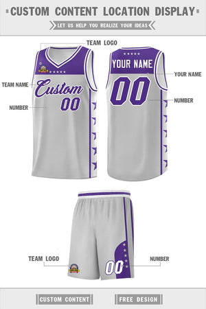 Custom Gray Purple Personalized Star Pattern Sports Uniform Basketball Jersey