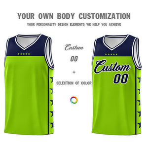 Custom Neon Green Navy Personalized Star Pattern Sports Uniform Basketball Jersey