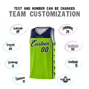 Custom Neon Green Navy Personalized Star Pattern Sports Uniform Basketball Jersey