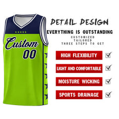 Custom Neon Green Navy Personalized Star Pattern Sports Uniform Basketball Jersey