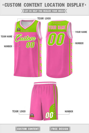 Custom Pink Neon Green Personalized Star Pattern Sports Uniform Basketball Jersey