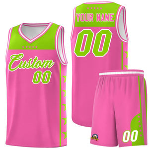 Custom Pink Neon Green Personalized Star Pattern Sports Uniform Basketball Jersey