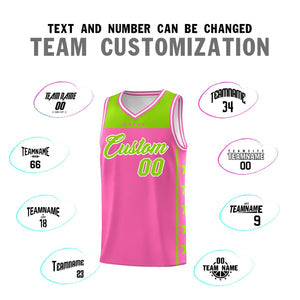 Custom Pink Neon Green Personalized Star Pattern Sports Uniform Basketball Jersey