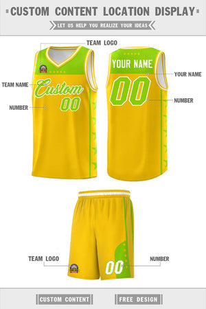 Custom Gold Neon Green Personalized Star Pattern Sports Uniform Basketball Jersey