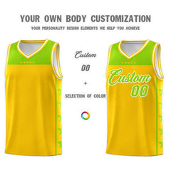 Custom Gold Neon Green Personalized Star Pattern Sports Uniform Basketball Jersey