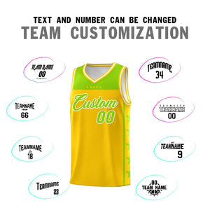Custom Gold Neon Green Personalized Star Pattern Sports Uniform Basketball Jersey