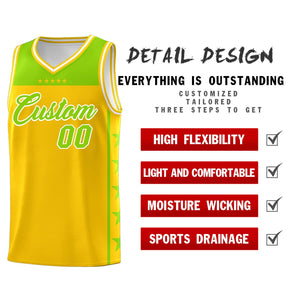 Custom Gold Neon Green Personalized Star Pattern Sports Uniform Basketball Jersey