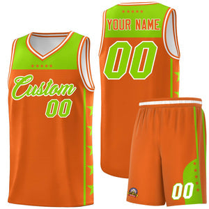 Custom Orange Neon Green Personalized Star Pattern Sports Uniform Basketball Jersey