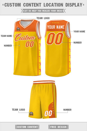 Custom Gold Orange Personalized Star Pattern Sports Uniform Basketball Jersey
