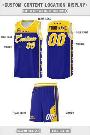 Custom Royal Yellow Personalized Star Pattern Sports Uniform Basketball Jersey