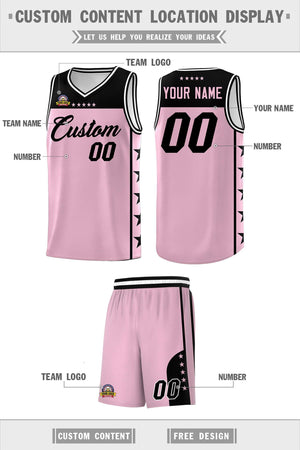 Custom Light Pink Black Personalized Star Pattern Sports Uniform Basketball Jersey