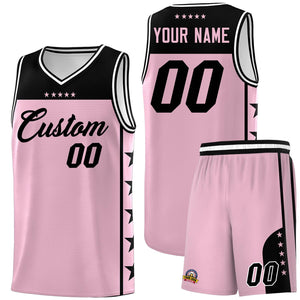 Custom Light Pink Black Personalized Star Pattern Sports Uniform Basketball Jersey