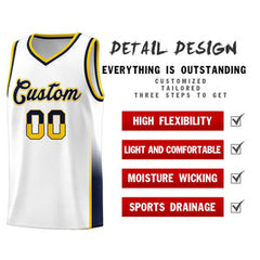 Custom White Yellow-Navy Personalized Two Tone Font Sports Uniform Basketball Jersey