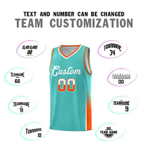 Custom Aqua White-Orange Personalized Two Tone Font Sports Uniform Basketball Jersey