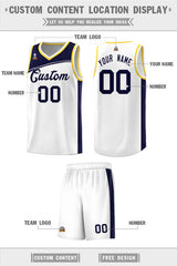 Custom White Navy-Black Color Block Sports Uniform Basketball Jersey