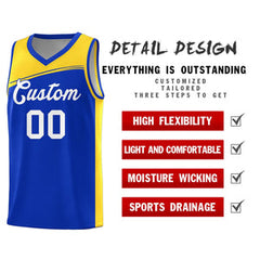 Custom Royal Gold-White Color Block Sports Uniform Basketball Jersey