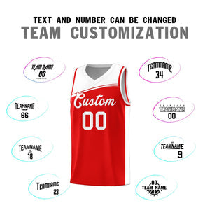 Custom Red White Color Block Sports Uniform Basketball Jersey