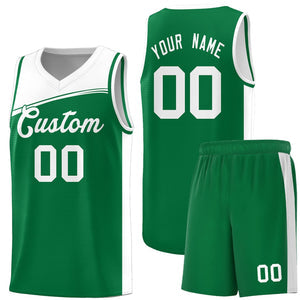 Custom Kelly Green White Color Block Sports Uniform Basketball Jersey