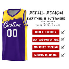 Custom Purple Yellow-White Color Block Sports Uniform Basketball Jersey