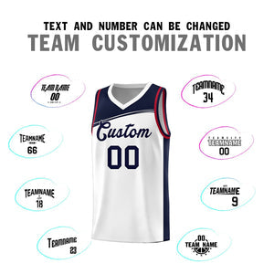 Custom White Navy Color Block Sports Uniform Basketball Jersey