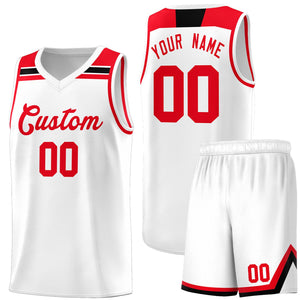 Custom White Red-Black Classic Sports Uniform Basketball Jersey