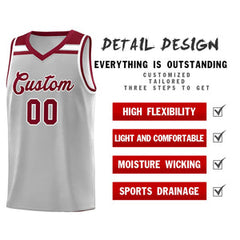 Custom Gray Crimson-White Classic Sports Uniform Basketball Jersey