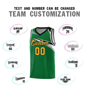 Custom Kelly Green Gold-Black Chest Color Block Sports Uniform Basketball Jersey