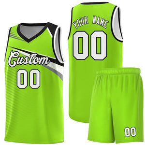 Custom Neon Green White-Black Chest Color Block Sports Uniform Basketball Jersey