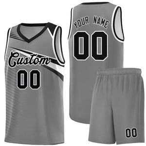 Custom Dark Gray Black-White Chest Color Block Sports Uniform Basketball Jersey