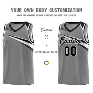 Custom Dark Gray Black-White Chest Color Block Sports Uniform Basketball Jersey