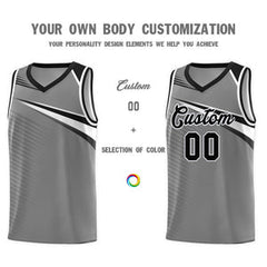 Custom Dark Gray Black-White Chest Color Block Sports Uniform Basketball Jersey