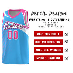Custom Powder Blue White-Navy Chest Color Block Sports Uniform Basketball Jersey