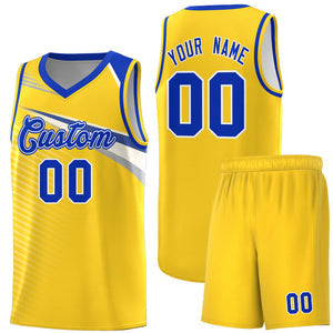 Custom Gold Royal-White Chest Color Block Sports Uniform Basketball Jersey