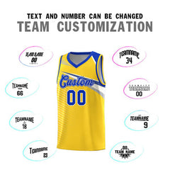 Custom Gold Royal-White Chest Color Block Sports Uniform Basketball Jersey