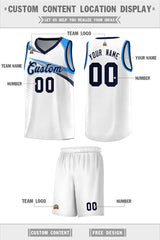 Custom White Navy Chest Color Block Sports Uniform Basketball Jersey
