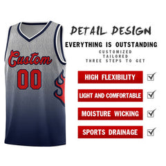 Custom Gray Navy-Red Flame Gradient Fashion Sports Uniform Basketball Jersey