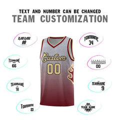 Custom Gray Crimson-Khaki Flame Gradient Fashion Sports Uniform Basketball Jersey