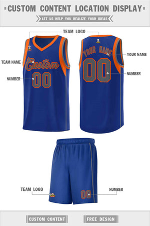 Custom Royal Orange-Gray Sleeve Color Blocking Classic Sets Sports Uniform Basketball Jersey