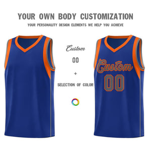 Custom Royal Orange-Gray Sleeve Color Blocking Classic Sets Sports Uniform Basketball Jersey