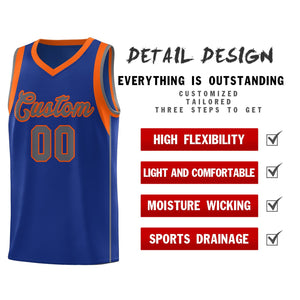 Custom Royal Orange-Gray Sleeve Color Blocking Classic Sets Sports Uniform Basketball Jersey