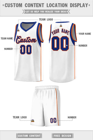 Custom White Royal-Orange Sleeve Color Blocking Classic Sets Sports Uniform Basketball Jersey