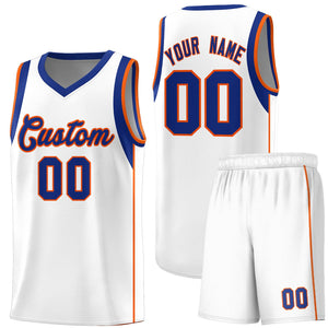 Custom White Royal-Orange Sleeve Color Blocking Classic Sets Sports Uniform Basketball Jersey