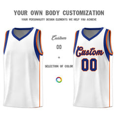 Custom White Royal-Orange Sleeve Color Blocking Classic Sets Sports Uniform Basketball Jersey