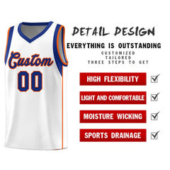 Custom White Royal-Orange Sleeve Color Blocking Classic Sets Sports Uniform Basketball Jersey